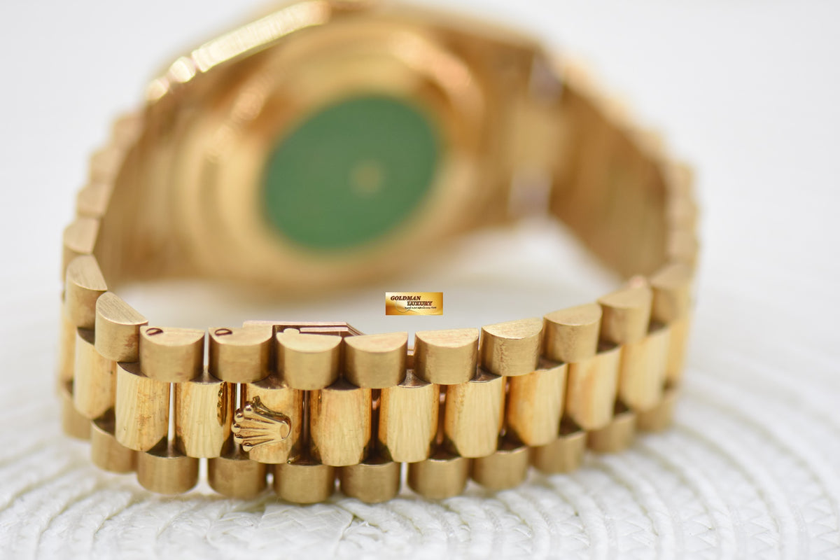 ROLEX OYSTER DAY-DATE 36mm YELLOW GOLD IN PRESIDENT BRACELET BLUE-HUE DIAMOND DIAL (DOUBLE QUICK-SET DATE) 18238 (MINT)