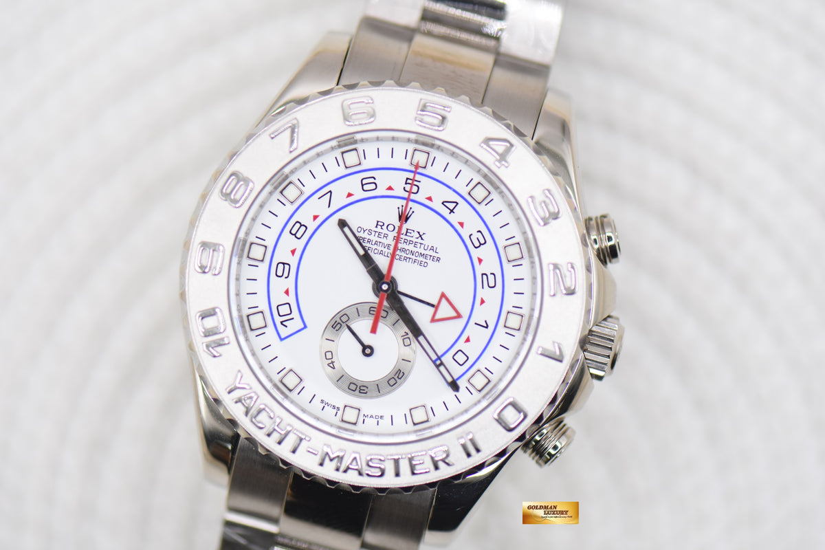 ROLEX OYSTER PERPETUAL YACHT-MASTER II 44mm REGATTA CHRONOGRAPH 18K WHITE GOLD IN BRACELET 116689 (MINT)