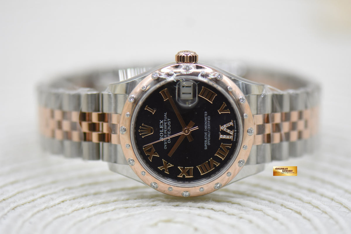 ROLEX OYSTER DATEJUST 31 BOYSIZE DARK AUBERGINE DIAL EVEROSE-GOLD / STEEL IN OYSTER DIAMOND BEZEL 278341RBR (NEW)