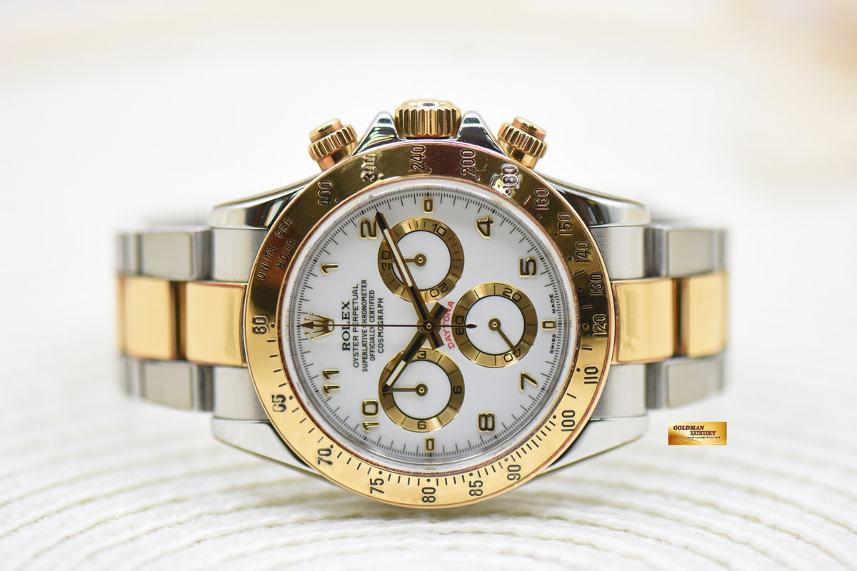 ROLEX OYSTER DAYTONA CHRONOGRAPH 40mm HALF-GOLD IN BRACELET WHITE DIAL 116523 (MINT)