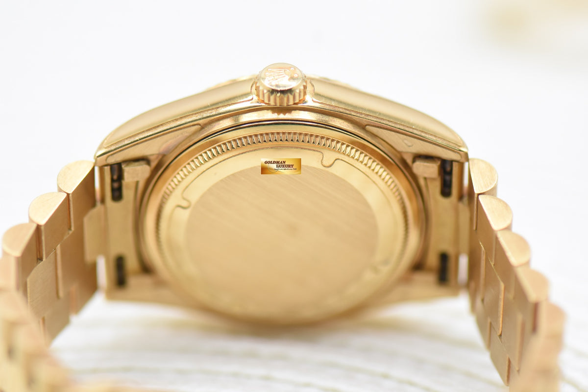 ROLEX OYSTER PERPETUAL DAY-DATE 36mm PRESIDENT 18K YELLOW GOLD ORIGINAL BROWN-HUE DIAMOND DIAL IN ORIGINAL PRESIDENT BRACELET 18038 (MINT)