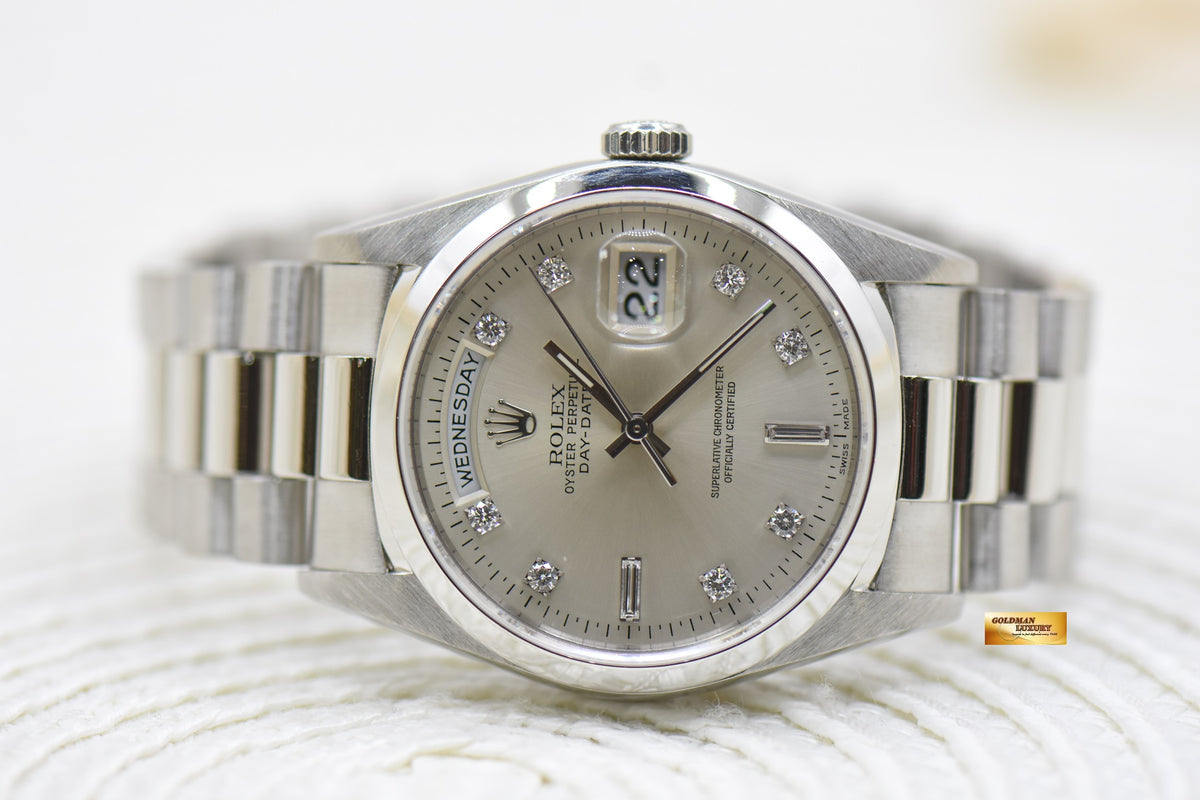 ROLEX OYSTER PERPETUAL DAY-DATE 36mm PRESIDENT PLATINUM ORIGINAL DIAMOND DIAL IN ORIGINAL PRESIDENT BRACELET 18206 (MINT)