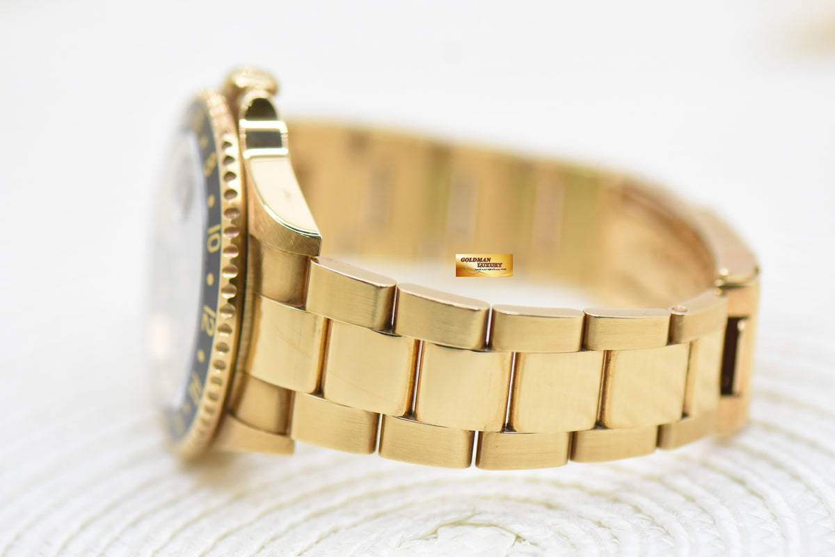 ROLEX OYSTER GMT-MASTER II 40mm YELLOW GOLD IN OYSTER BRACELET BLACK DIAL 16718 (UNPOLISHED-MINT)