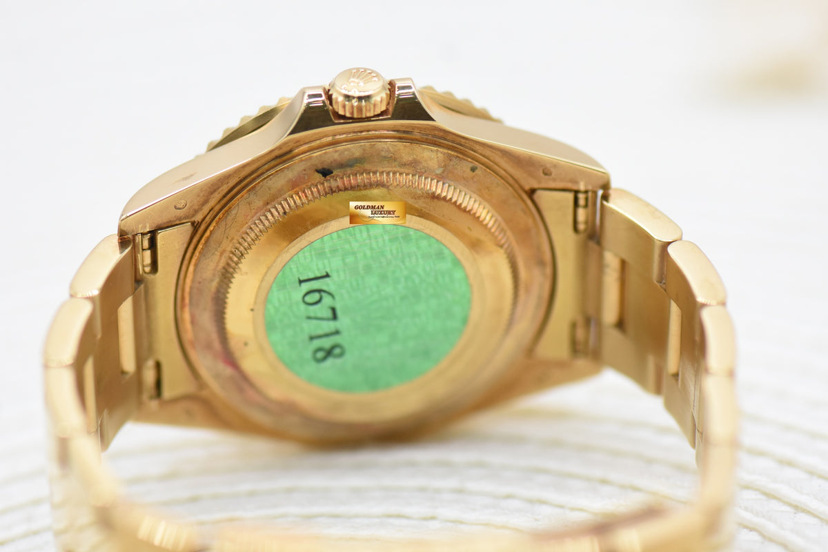 ROLEX OYSTER GMT-MASTER II 40mm YELLOW GOLD IN OYSTER BRACELET BLACK DIAL 16718 (UNPOLISHED-MINT)