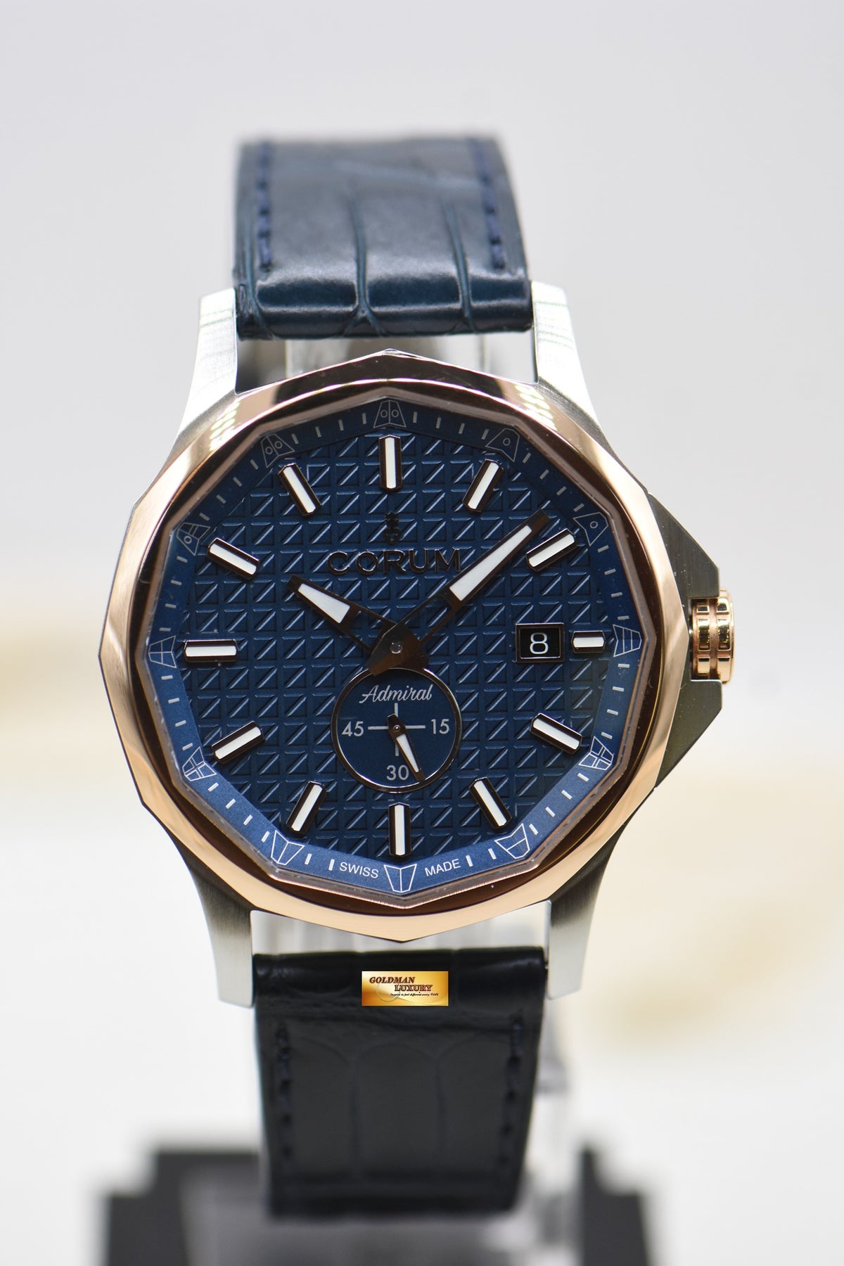 CORUM ADMIRAL CUP 42mm HALF-GOLD IN LEATHER STRAP BLUE AUTOMATIC 395.110.24 (LNIB)
