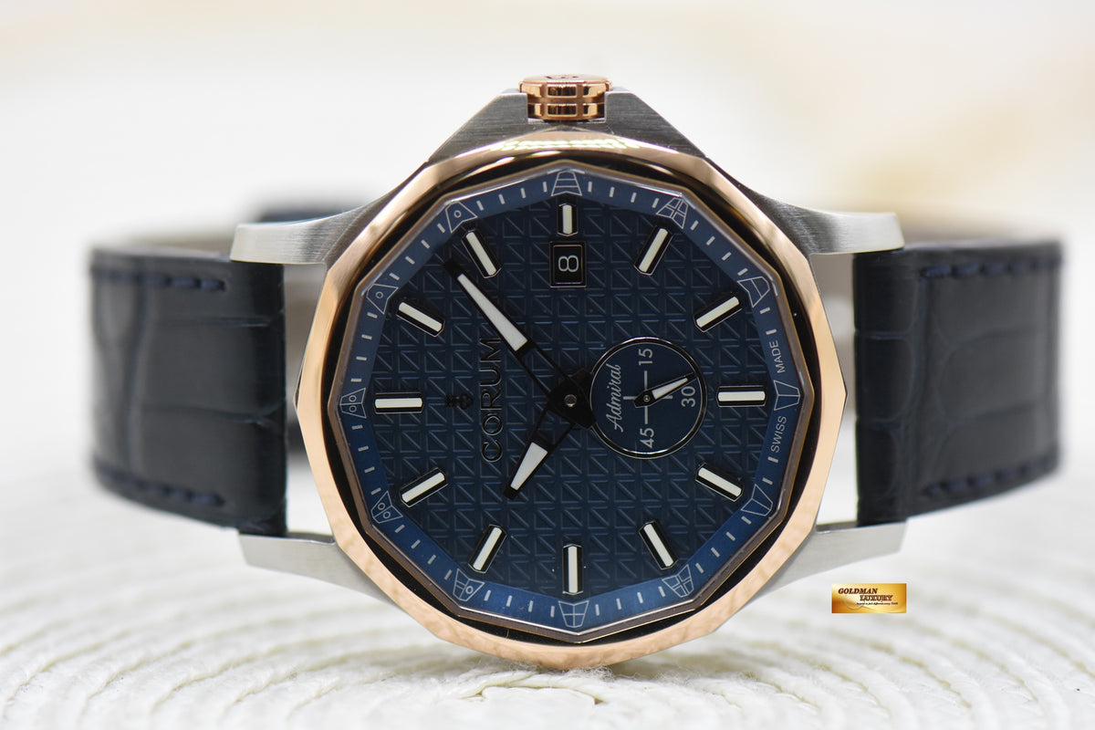 CORUM ADMIRAL CUP 42mm HALF-GOLD IN LEATHER STRAP BLUE AUTOMATIC 395.110.24 (LNIB)