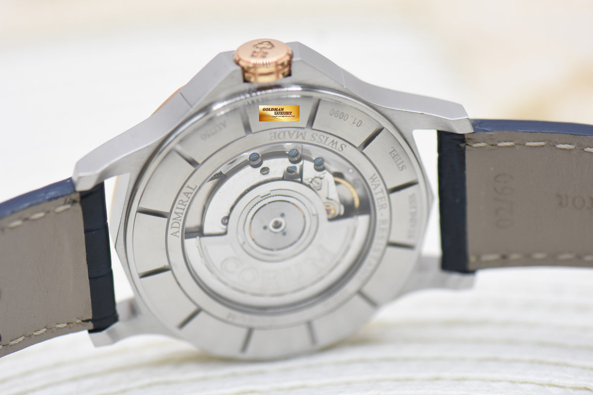 CORUM ADMIRAL CUP 42mm HALF-GOLD IN LEATHER STRAP BLUE AUTOMATIC 395.110.24 (LNIB)