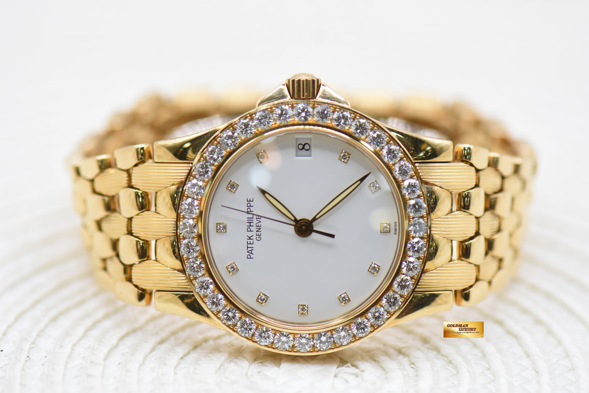 PATEK PHILIPPE NEPTUNE 36mm YELLOW GOLD IN BEADS BRACELET DIAMOND DIAL & BEZEL AUTOMATIC 5081/1J (UNUSED - LOOK NEW)
