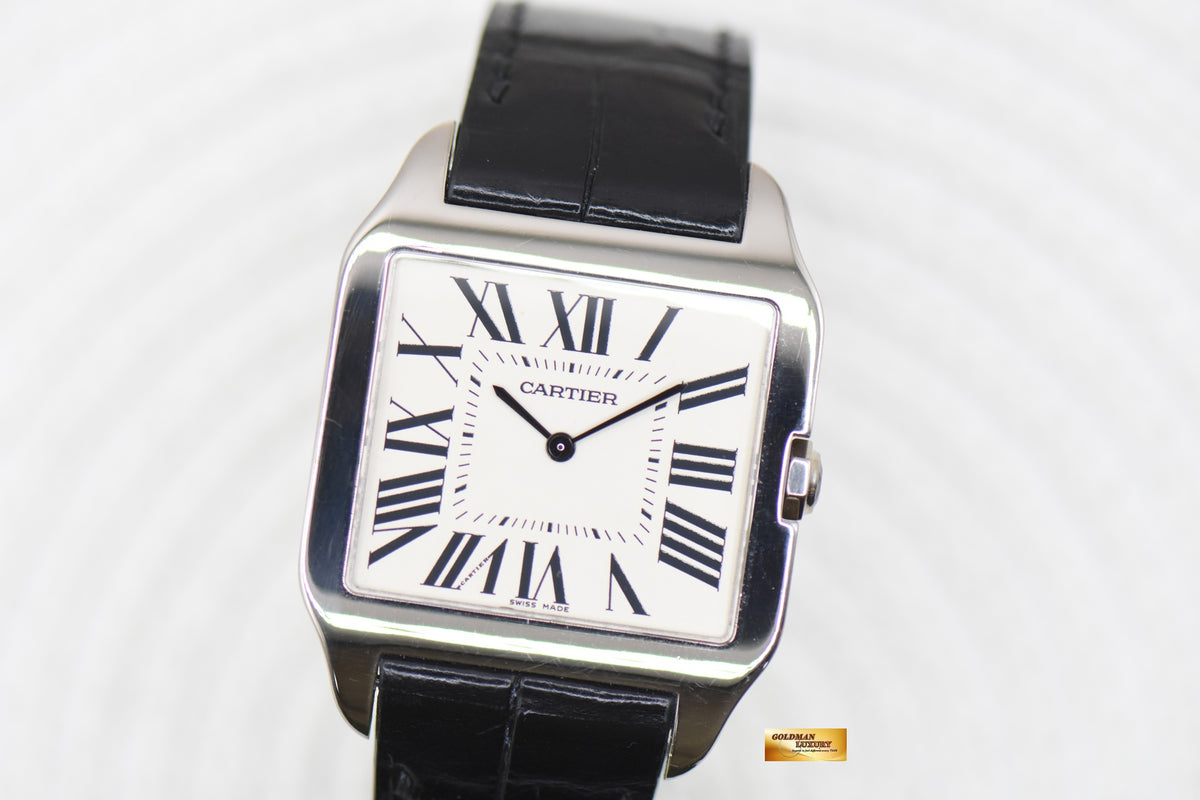 CARTIER SANTOS DUMONT 35mm WHITE GOLD IN LEATHER STRAP MANUAL W2007051 (MINT)