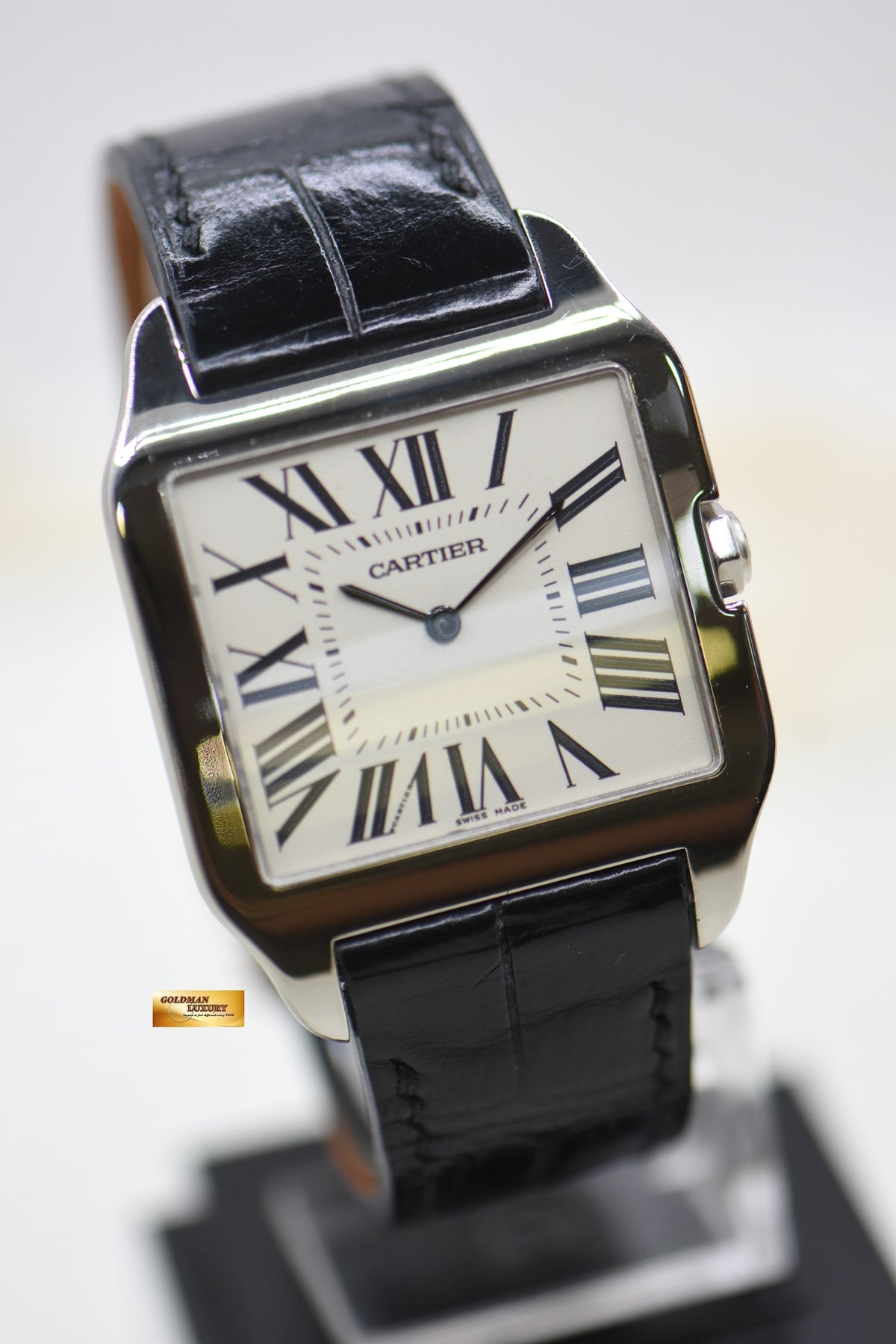 CARTIER SANTOS DUMONT 35mm WHITE GOLD IN LEATHER STRAP MANUAL W2007051 (MINT)