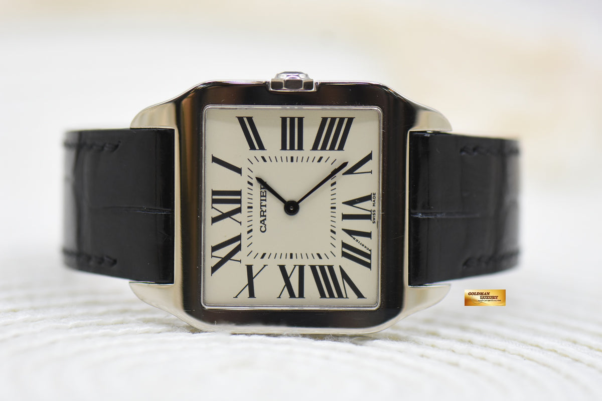 CARTIER SANTOS DUMONT 35mm WHITE GOLD IN LEATHER STRAP MANUAL W2007051 (MINT)
