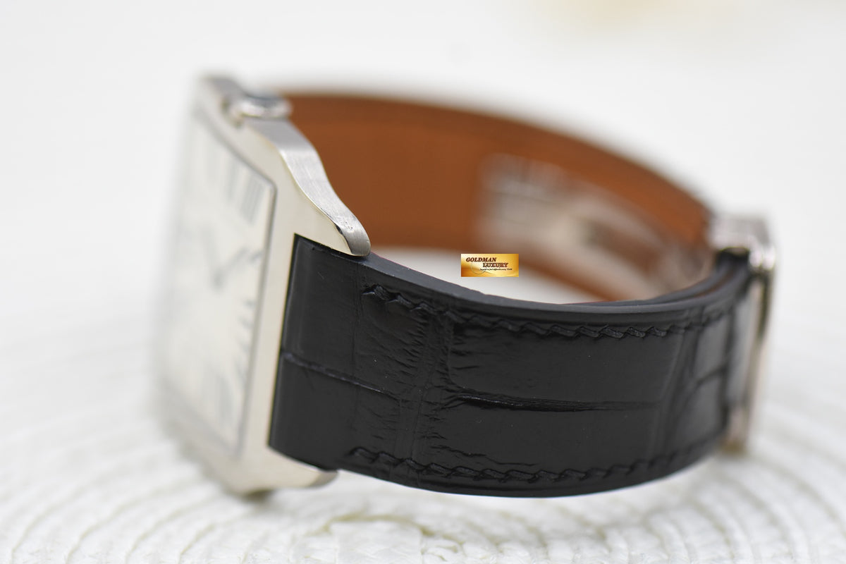 CARTIER SANTOS DUMONT 35mm WHITE GOLD IN LEATHER STRAP MANUAL W2007051 (MINT)