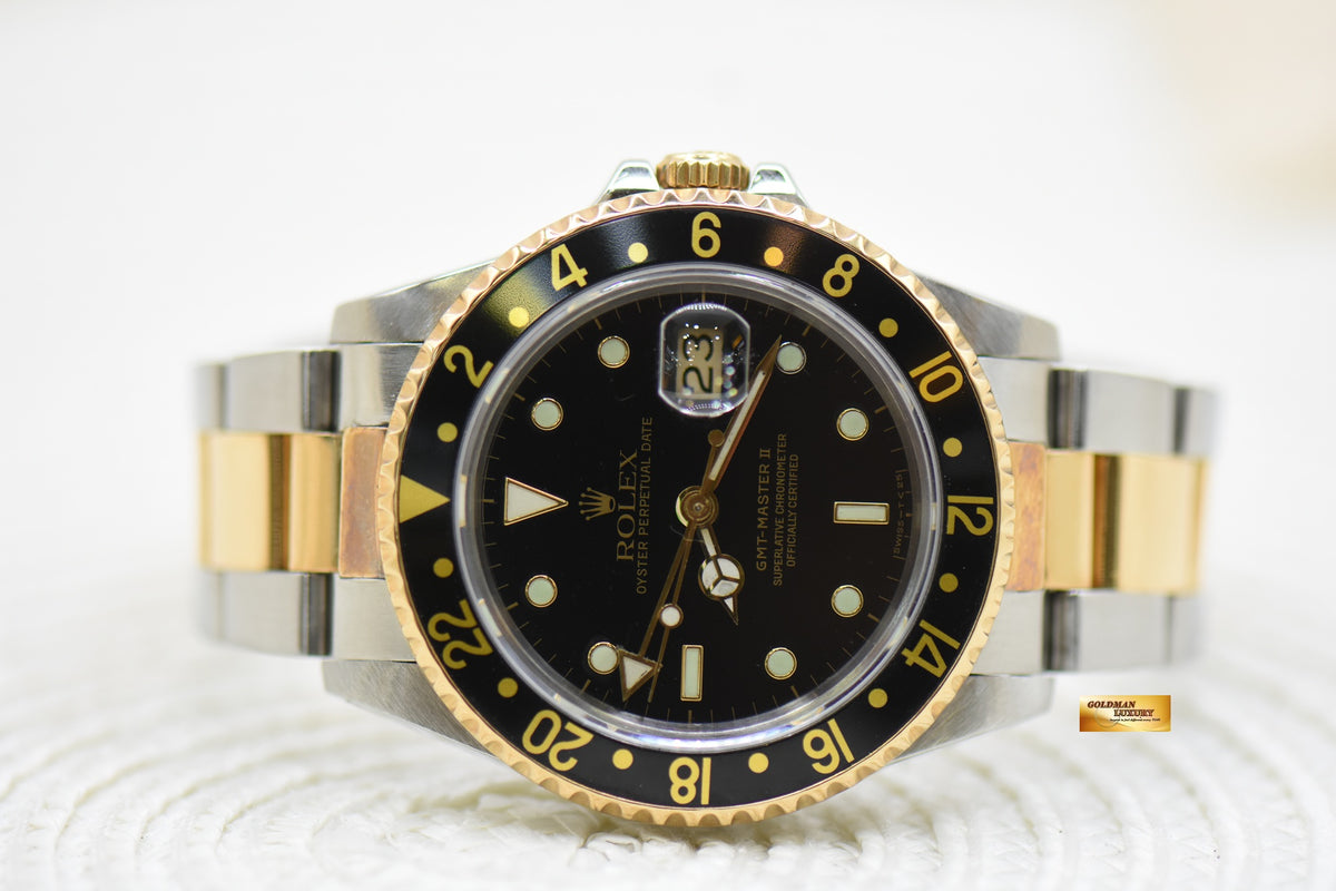 ROLEX OYSTER PERPETUAL GMT-MASTER 40mm HALF-GOLD OYSTER IN BRACELET BLACK “SWISS” DIAL 16753 (TRANSITIONAL-MODEL) (MINT)