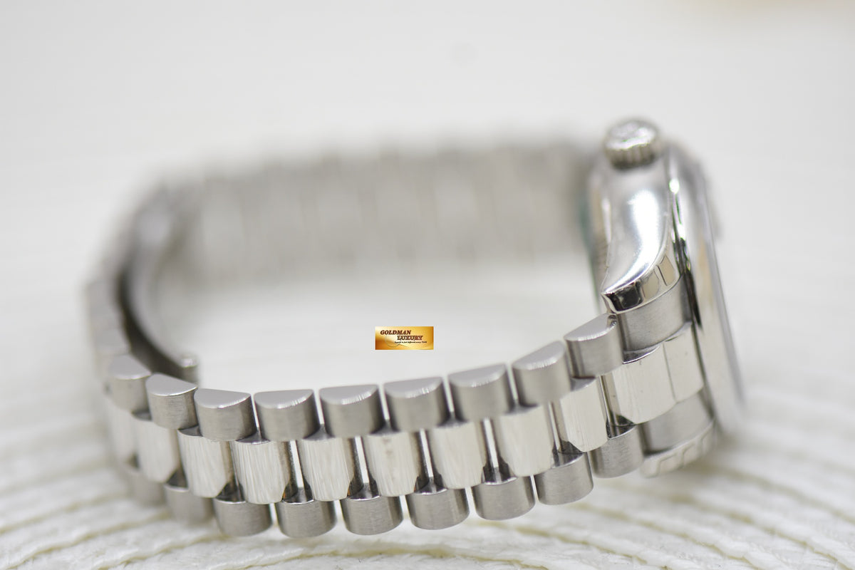 ROLEX OYSTER DATEJUST LADY PRESIDENT 26mm PLATINUM IN BRACELET SILVER ROMAN DIAL 179166 (MINT) (STICKERS STILL INTACT)