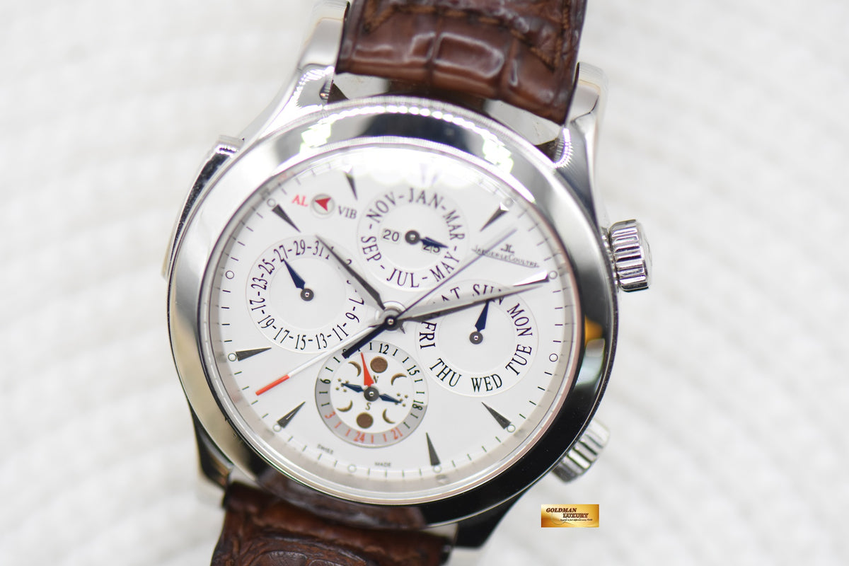 JLC MASTER GRAND REVEIL PERPETUAL ALARM 43mm STEEL IN LEATHER STRAP AUTOMATIC 149.8.95 (MINT)
