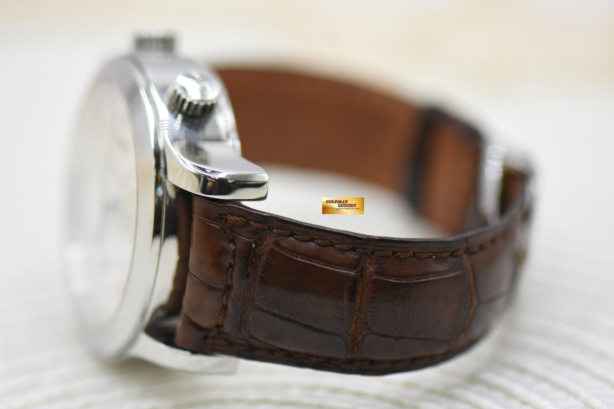 JLC MASTER GRAND REVEIL PERPETUAL ALARM 43mm STEEL IN LEATHER STRAP AUTOMATIC 149.8.95 (MINT)