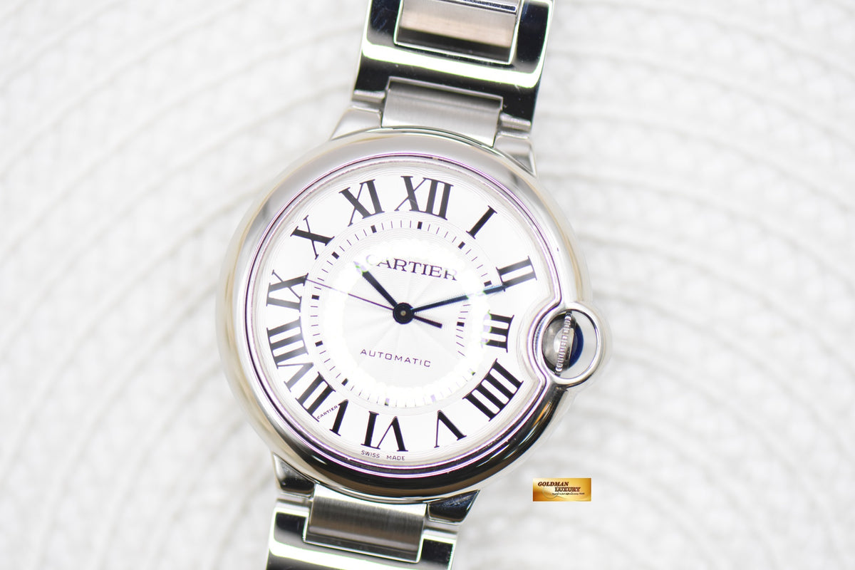 CARTIER BALLON BLEU GENTS SIZE 36mm STEEL IN BRACELET AUTOMATIC W6920046 (MINT)