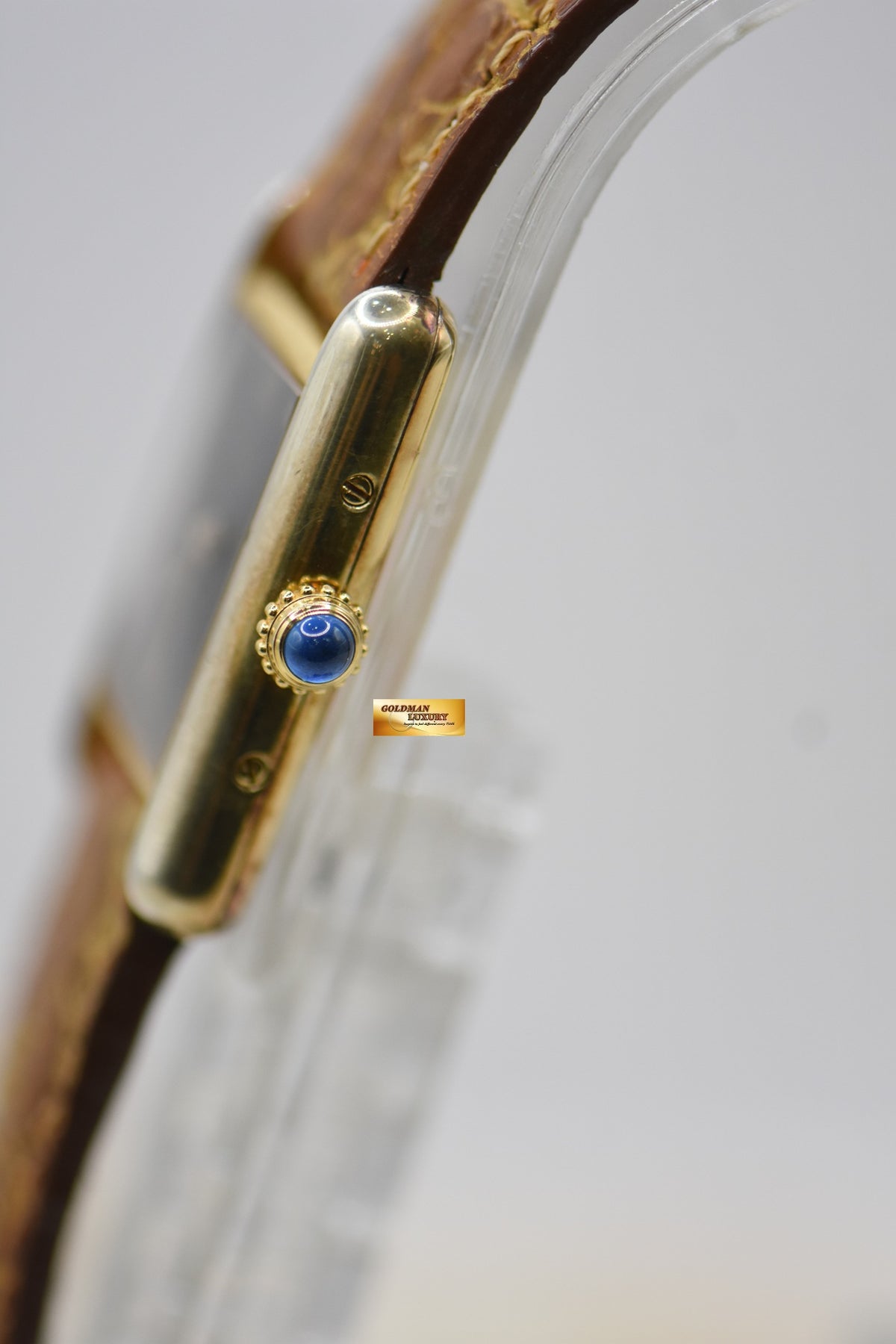 CARTIER MUST De TANK GOLD-PLATED 925 IN LEATHER ONYX DIAL QUARTZ 3088 (VINTAGE)