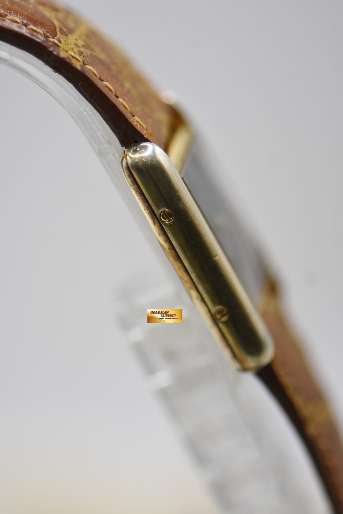 CARTIER MUST De TANK GOLD-PLATED 925 IN LEATHER ONYX DIAL QUARTZ 3088 (VINTAGE)