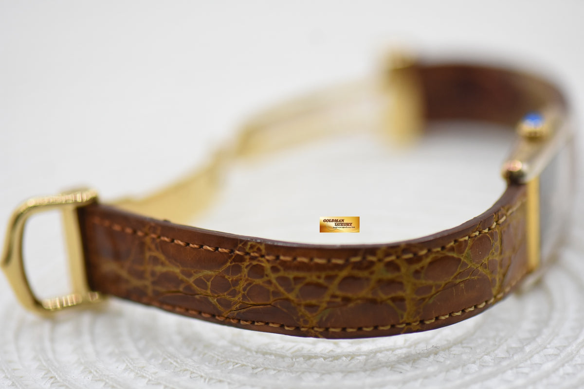 CARTIER MUST De TANK GOLD-PLATED 925 IN LEATHER ONYX DIAL QUARTZ 3088 (VINTAGE)