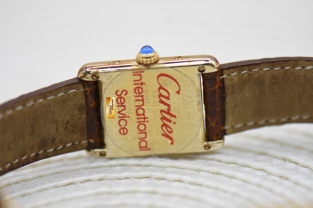 CARTIER MUST De TANK GOLD-PLATED 925 IN LEATHER ONYX DIAL QUARTZ 3088 (VINTAGE)