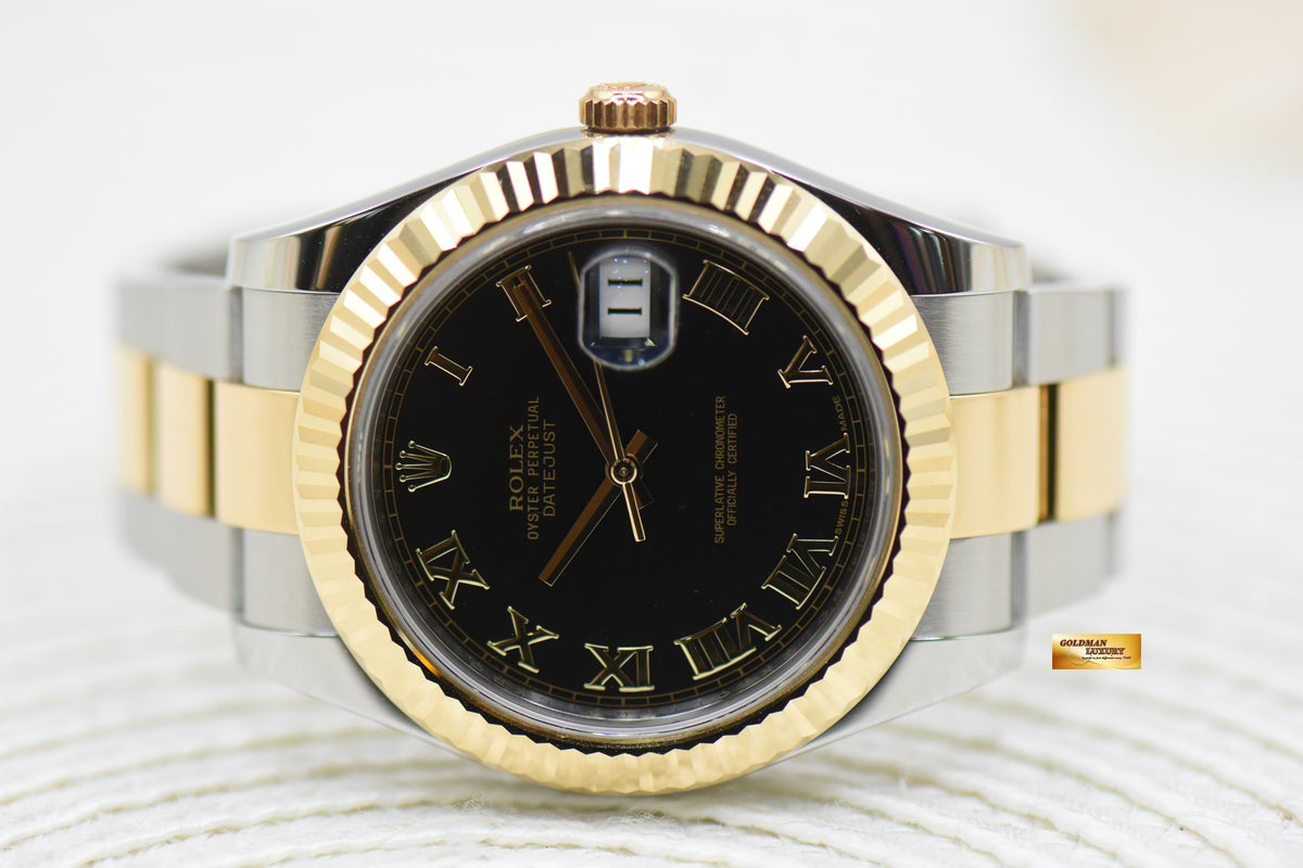 ROLEX OYSTER DATEJUST II 41mm GOLD / STEEL IN OYSTER BRACELET BLACK ROMAN DIAL 116333 (MINT)