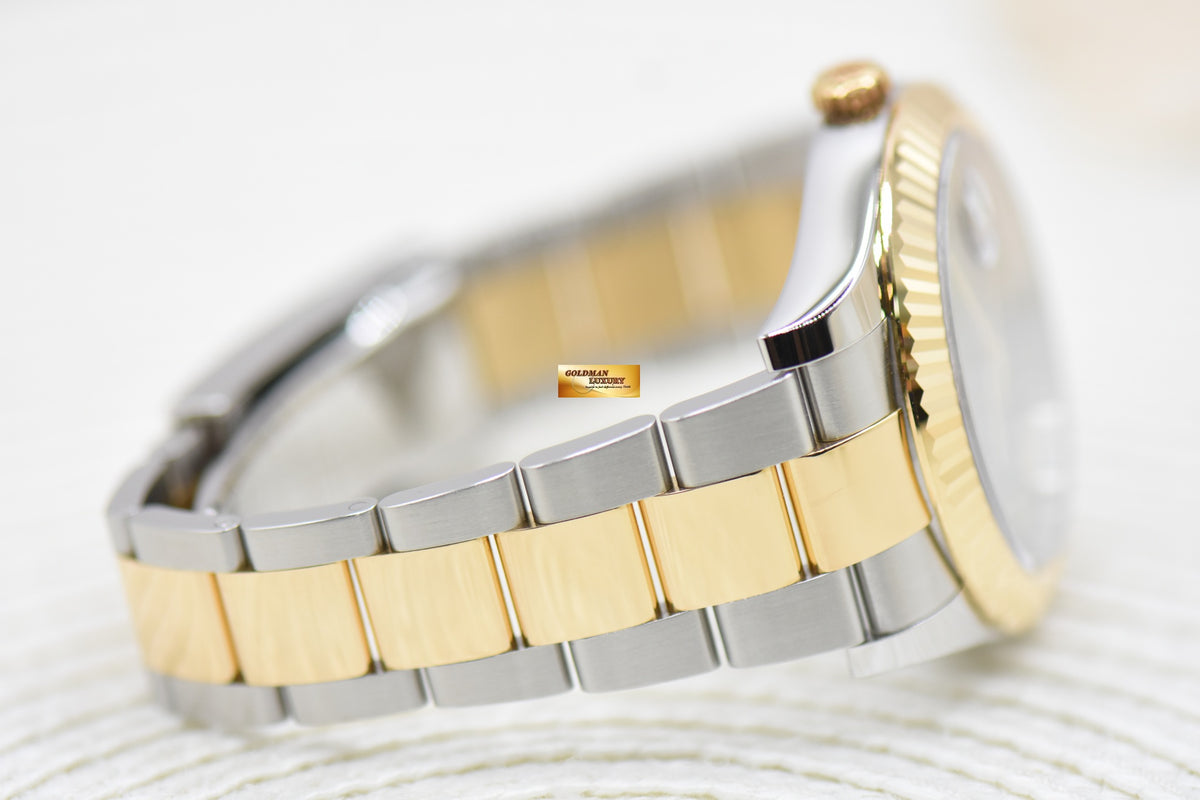 ROLEX OYSTER DATEJUST II 41mm GOLD / STEEL IN OYSTER BRACELET BLACK ROMAN DIAL 116333 (MINT)