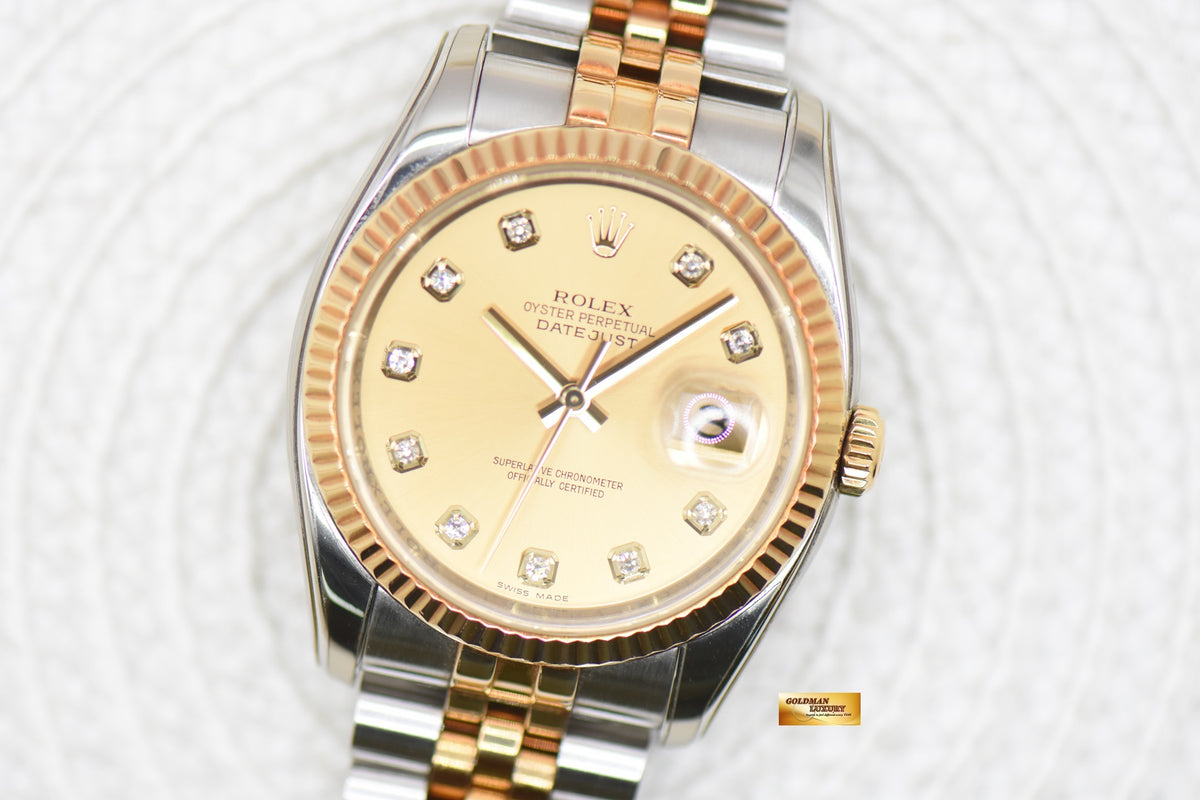 ROLEX OYSTER DATEJUST 36mm HALF-GOLD IN JUBILEE BRACELET CHAMPAGNE DIAMOND DIAL 116233 (MINT)