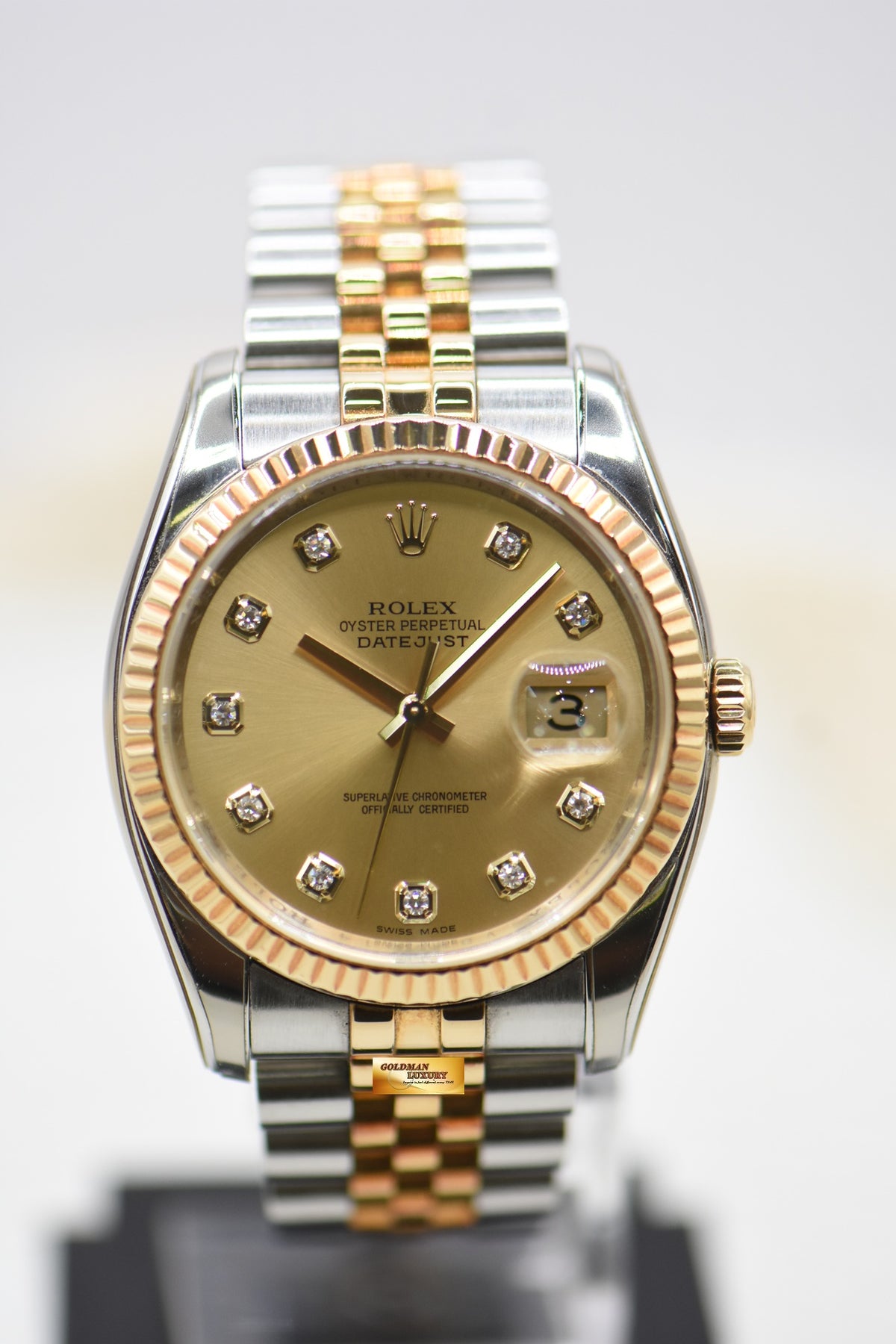 ROLEX OYSTER DATEJUST 36mm HALF-GOLD IN JUBILEE BRACELET CHAMPAGNE DIAMOND DIAL 116233 (MINT)
