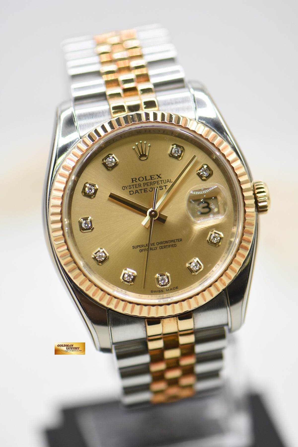 ROLEX OYSTER DATEJUST 36mm HALF-GOLD IN JUBILEE BRACELET CHAMPAGNE DIAMOND DIAL 116233 (MINT)