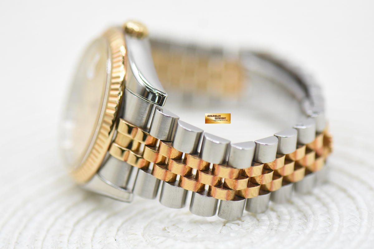 ROLEX OYSTER DATEJUST 36mm HALF-GOLD IN JUBILEE BRACELET CHAMPAGNE DIAMOND DIAL 116233 (MINT)