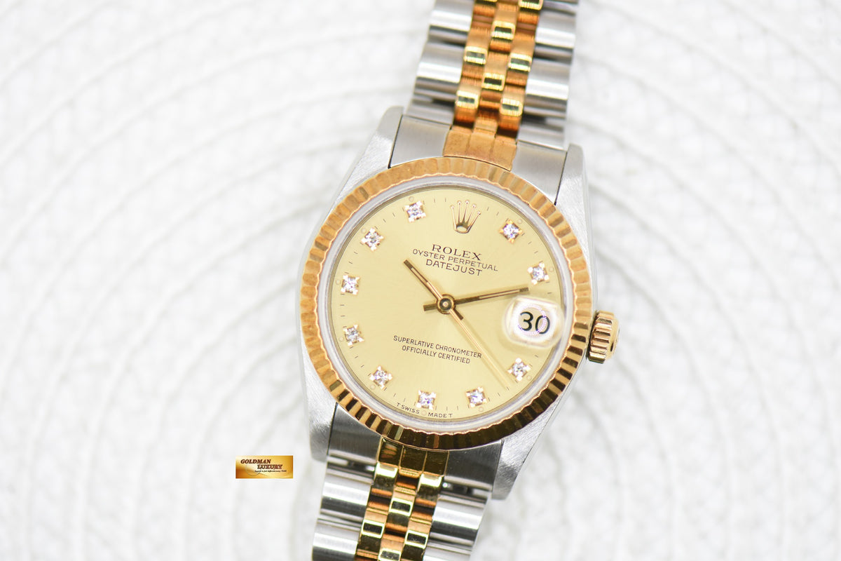 ROLEX OYSTER DATEJUST 31mm HALF-GOLD IN JUBILEE BRACELET CHAMPAGNE GOLD DIAMOND DIAL 68273 (MINT)