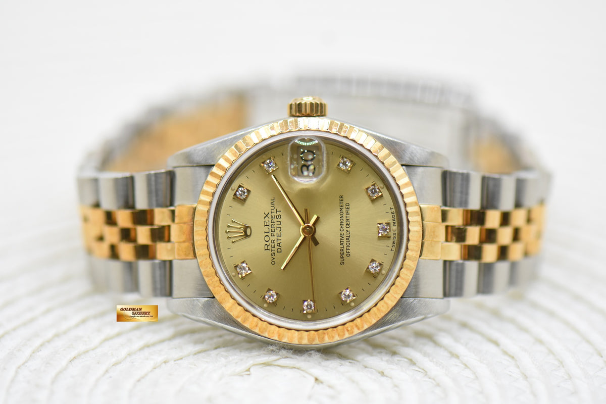ROLEX OYSTER DATEJUST 31mm HALF-GOLD IN JUBILEE BRACELET CHAMPAGNE GOLD DIAMOND DIAL 68273 (MINT)