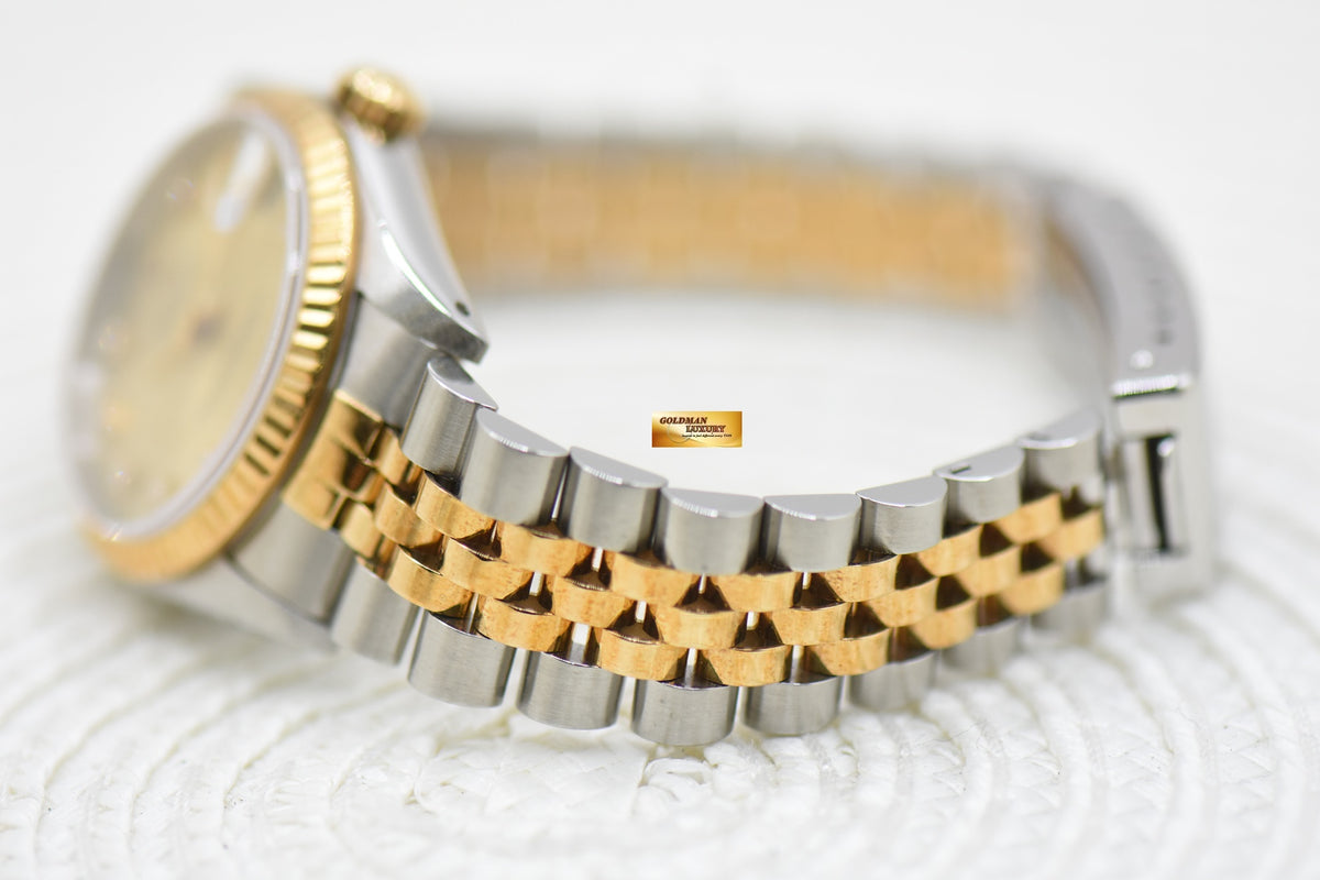 ROLEX OYSTER DATEJUST 31mm HALF-GOLD IN JUBILEE BRACELET CHAMPAGNE GOLD DIAMOND DIAL 68273 (MINT)