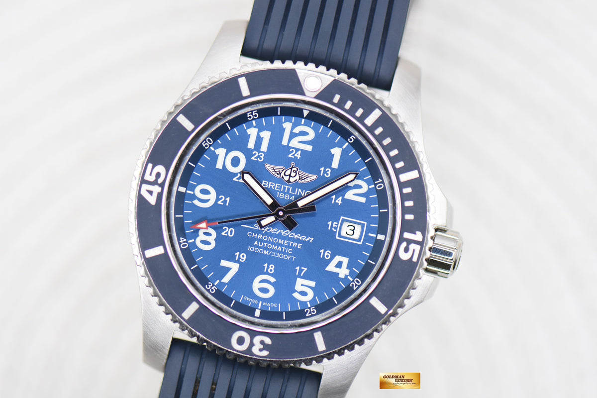 BREITLING SUPEROCEAN II 44mm STEEL IN RUBBER STRAP BLUE A17392 AUTOMATIC (MINT)