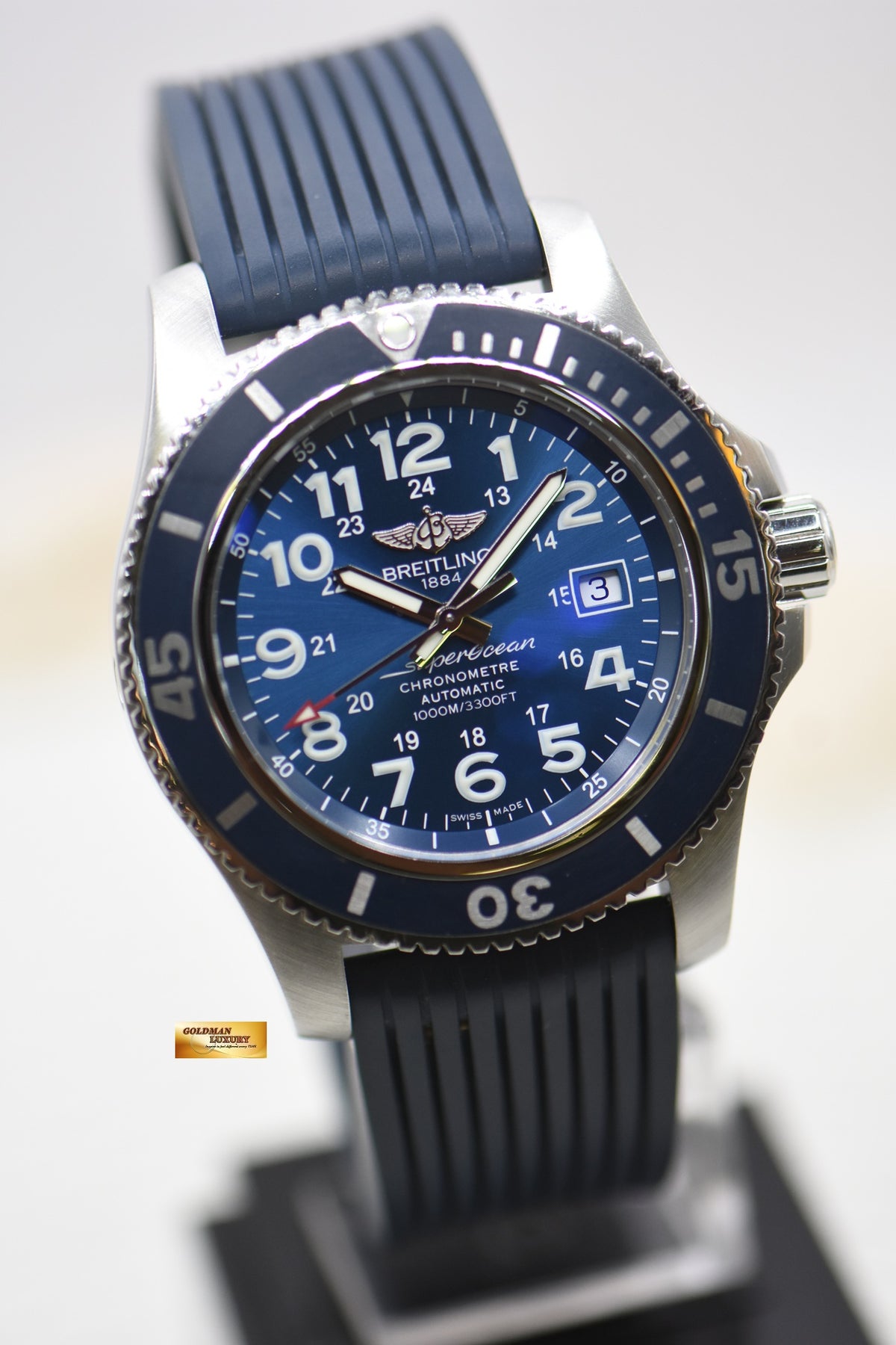 BREITLING SUPEROCEAN II 44mm STEEL IN RUBBER STRAP BLUE A17392 AUTOMATIC (MINT)