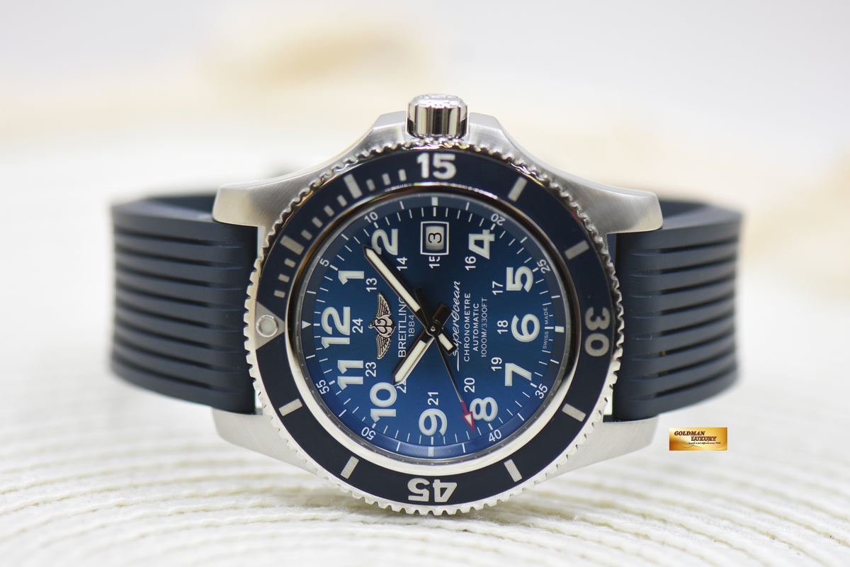 BREITLING SUPEROCEAN II 44mm STEEL IN RUBBER STRAP BLUE A17392 AUTOMATIC (MINT)