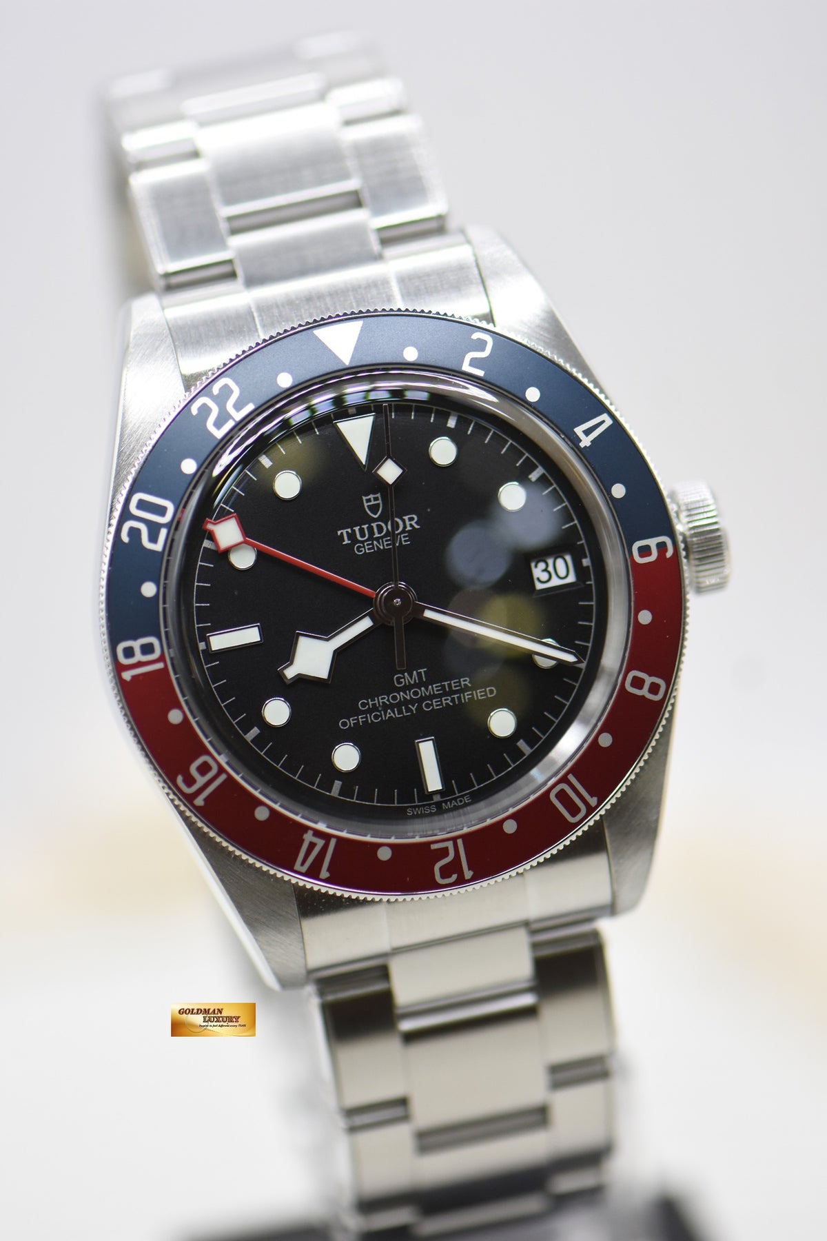 TUDOR BLACK BAY GMT PEPSI RED / BLUE 41mm BLACK DIAL STEEL IN RIVETED BRACELET 79830RB AUTOMATIC (MINT)