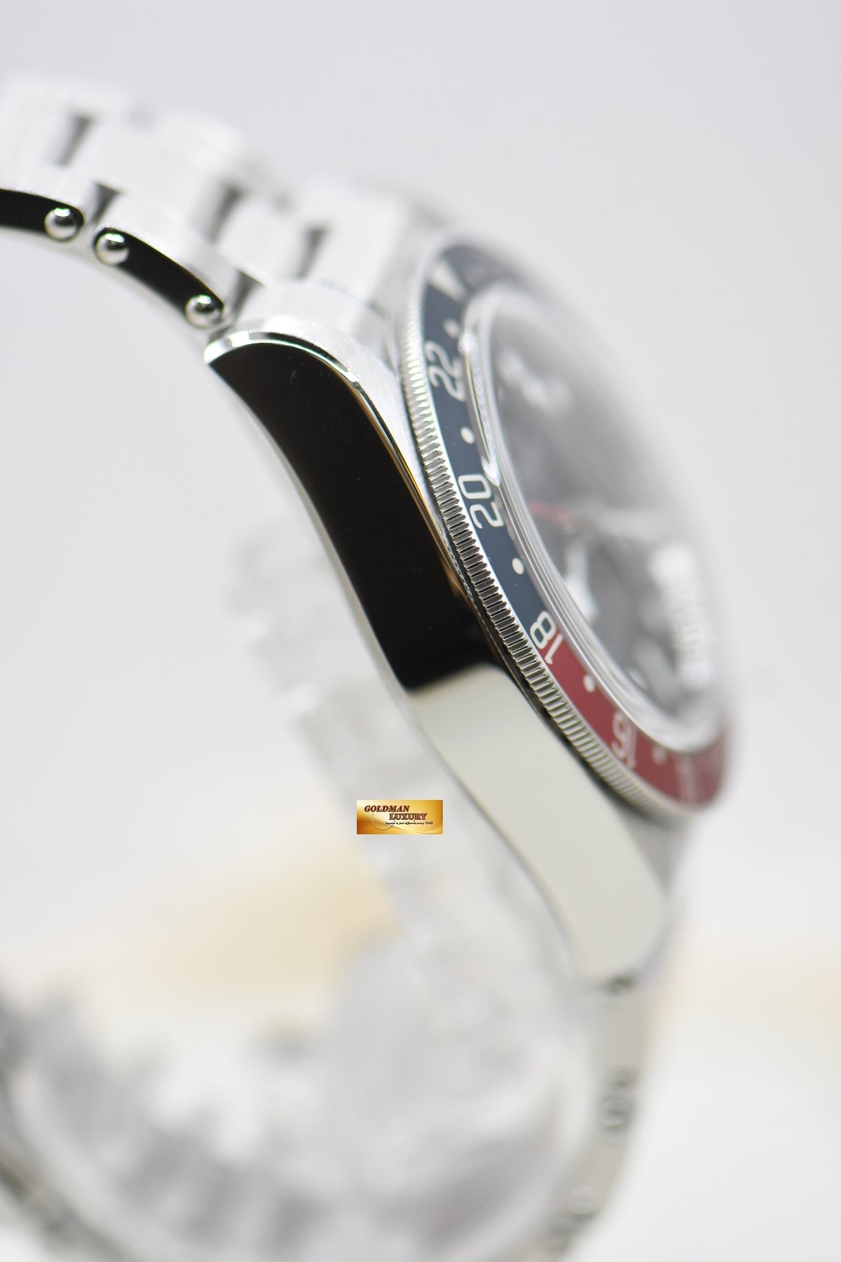 TUDOR BLACK BAY GMT PEPSI RED / BLUE 41mm BLACK DIAL STEEL IN RIVETED BRACELET 79830RB AUTOMATIC (MINT)