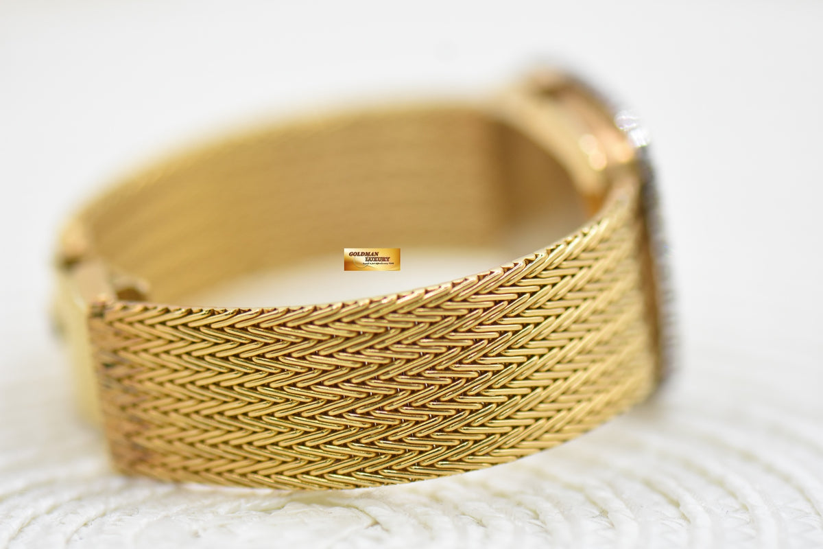 ROLEX CELLINI MENS 18K YELLOW GOLD WOVEN-LIKE BRACELET DIAMOND BEZEL MANUAL WINDING 4113 (MINT)