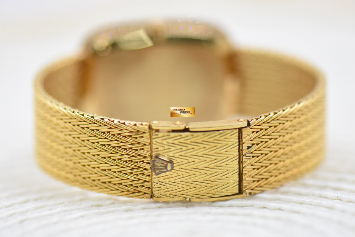 ROLEX CELLINI MENS 18K YELLOW GOLD WOVEN-LIKE BRACELET DIAMOND BEZEL MANUAL WINDING 4113 (MINT)