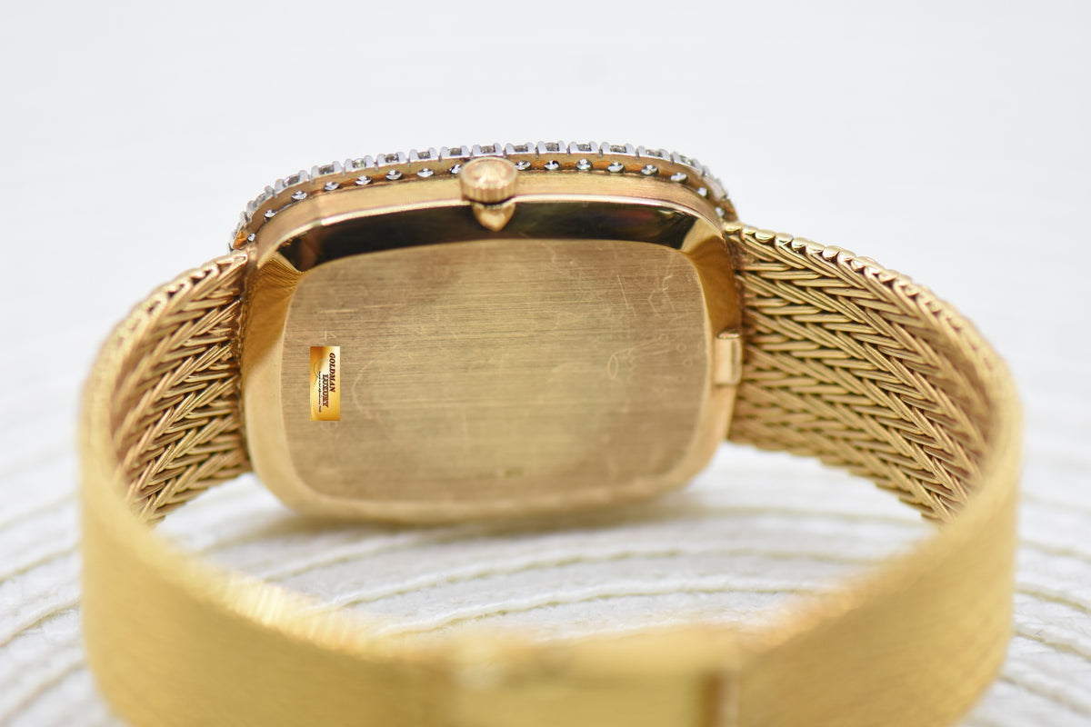ROLEX CELLINI MENS 18K YELLOW GOLD WOVEN-LIKE BRACELET DIAMOND BEZEL MANUAL WINDING 4113 (MINT)