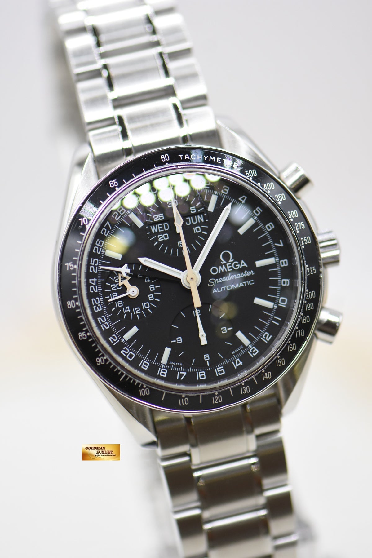 OMEGA SPEEDMASTER CHRONOGRAPH TRIPLE CALENDAR 39mm STEEL BRACELET BLACK 3520.5000 (MINT)