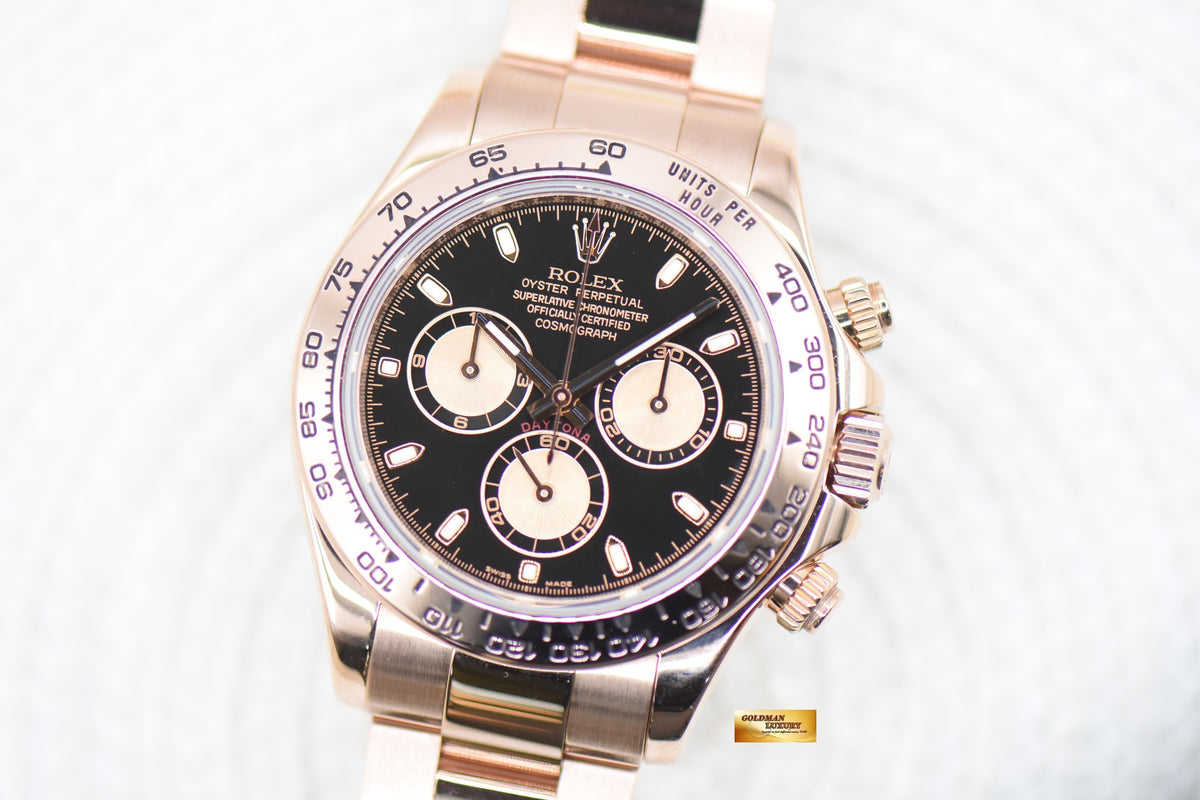 ROLEX OYSTER PERPETUAL DAYTONA EVEROSE GOLD IN BRACELET BLACK DIAL 116505 (MINT)