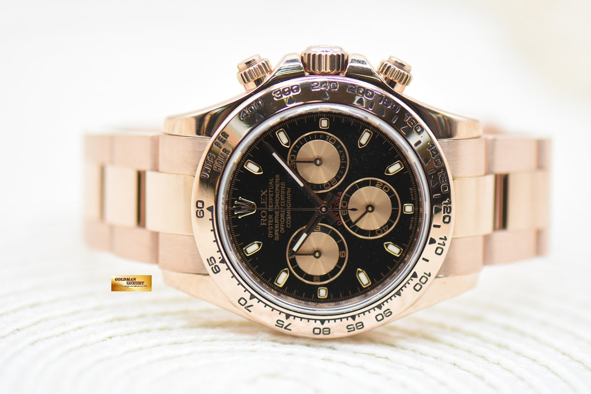 ROLEX OYSTER PERPETUAL DAYTONA EVEROSE GOLD IN BRACELET BLACK DIAL 116505 (MINT)