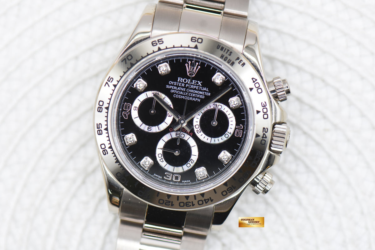 ROLEX OYSTER PERPETUAL DAYTONA WHITE GOLD IN BRACELET BLACK DIAMOND DIAL 116509 (MINT)