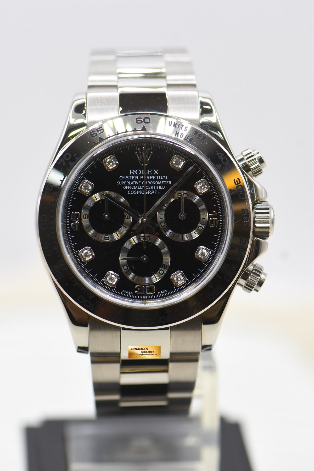 ROLEX OYSTER PERPETUAL DAYTONA WHITE GOLD IN BRACELET BLACK DIAMOND DIAL 116509 (MINT)