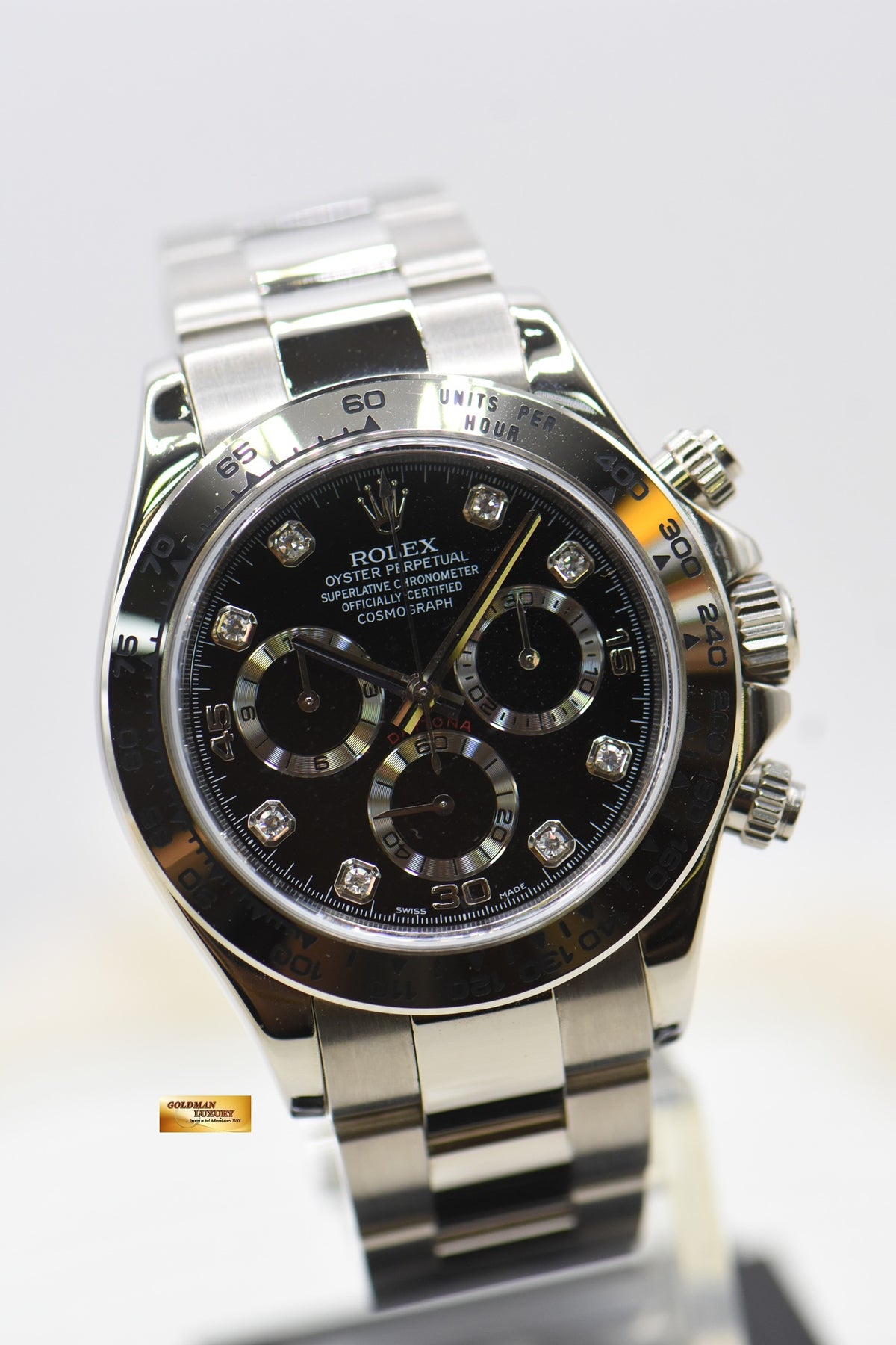 ROLEX OYSTER PERPETUAL DAYTONA WHITE GOLD IN BRACELET BLACK DIAMOND DIAL 116509 (MINT)