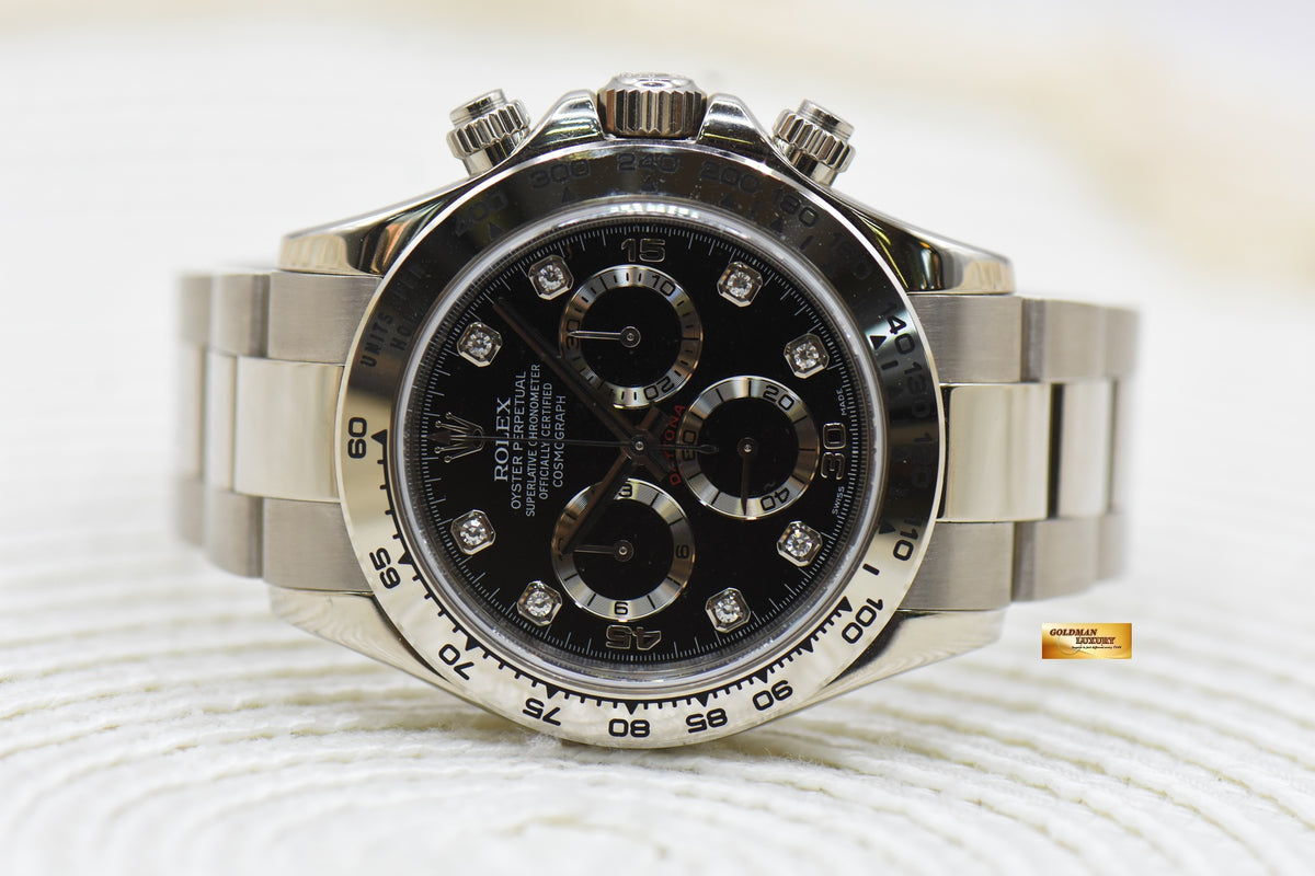 ROLEX OYSTER PERPETUAL DAYTONA WHITE GOLD IN BRACELET BLACK DIAMOND DIAL 116509 (MINT)