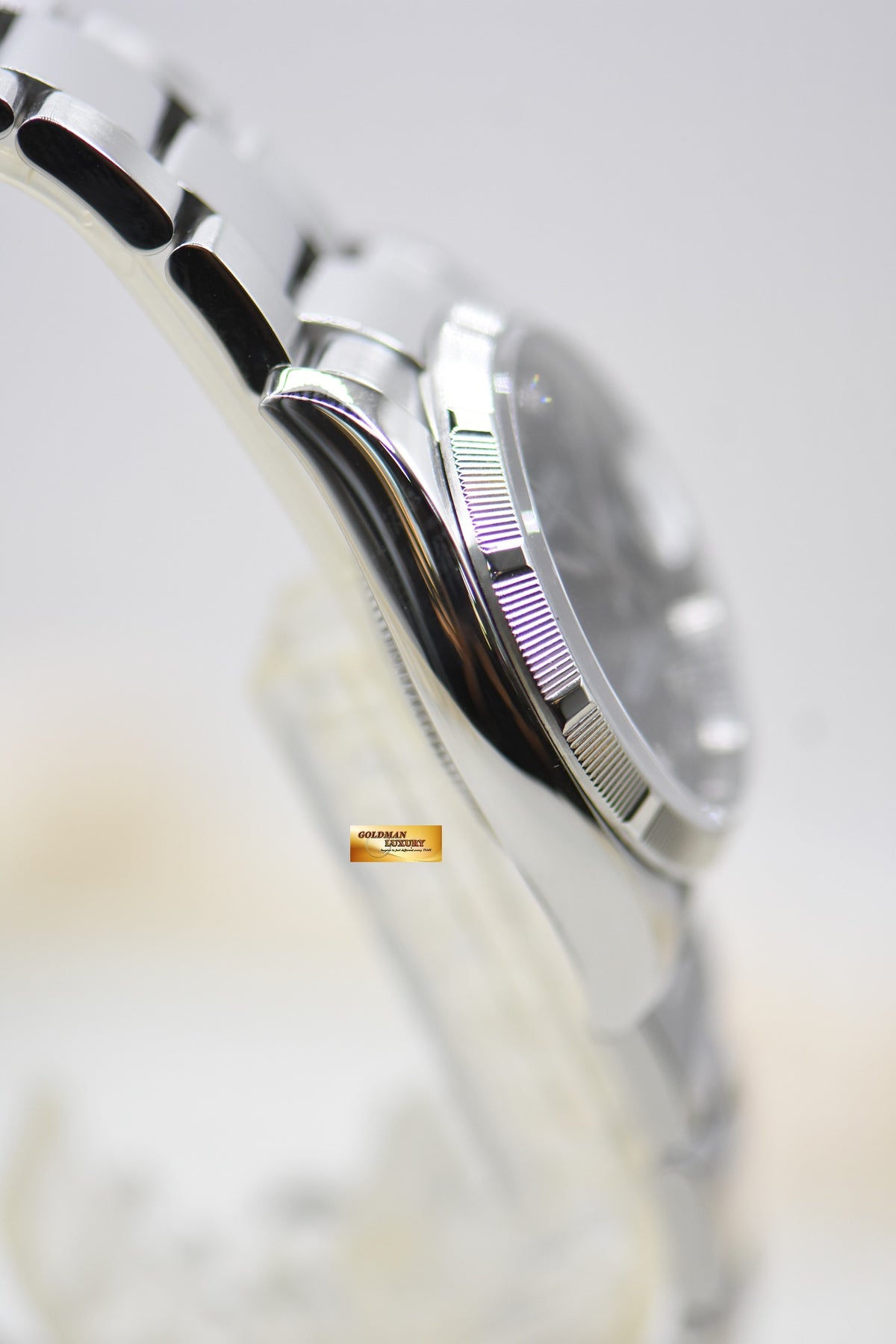 ROLEX OYSTER DATE 34mm STEEL IN OYSTER BRACELET BLACK DIAMOND DIAL 115210 (MINT)